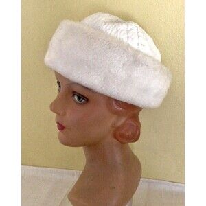 1960s Vintage Faux Fur and Faux Leather White Hat